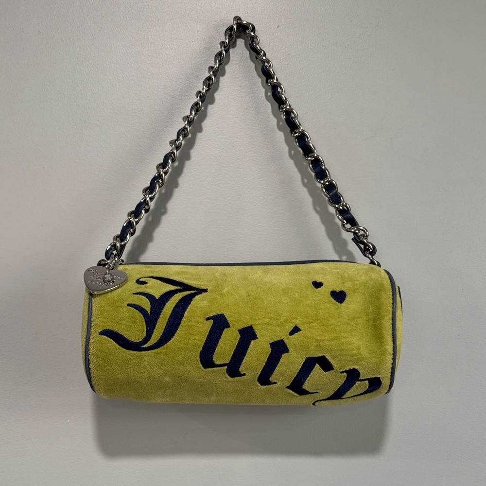 Juicy Couture Lime Green and Navy Suede Barrel Shoulder Bag